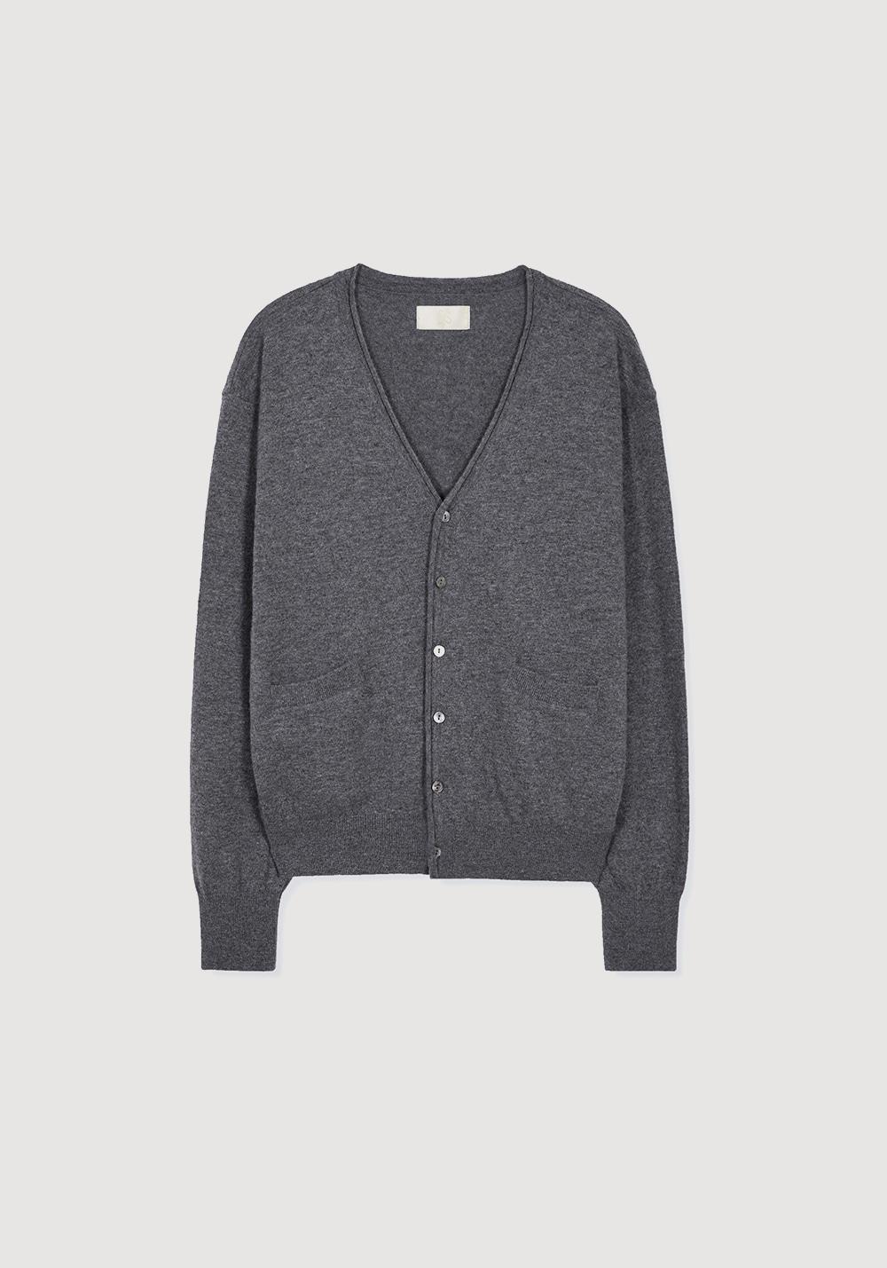 Extra Fine Wool Soft V Cardigan (Melange Grey)