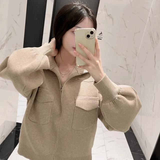 *당일발송*후기보장!*캐주얼*지금부터봄까지!* 하이넥 니트 집업 카라 가디건 루즈핏 니트자켓 견장자켓 벌룬 꾸안꾸 골지 4colors