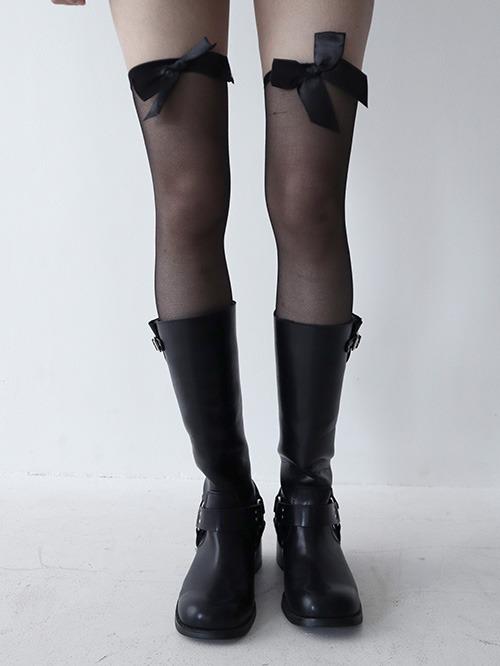 RIBBON KNEE STOCKING, 2color