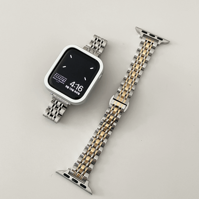 [당일출고/필름증정] 애플워치 골드실버 메탈스트랩 8 7 6 5 4 se 케이스 줄질 레더 체인 더블 밀레니즈 시계줄 밴드 밀레니즈루프 실리콘