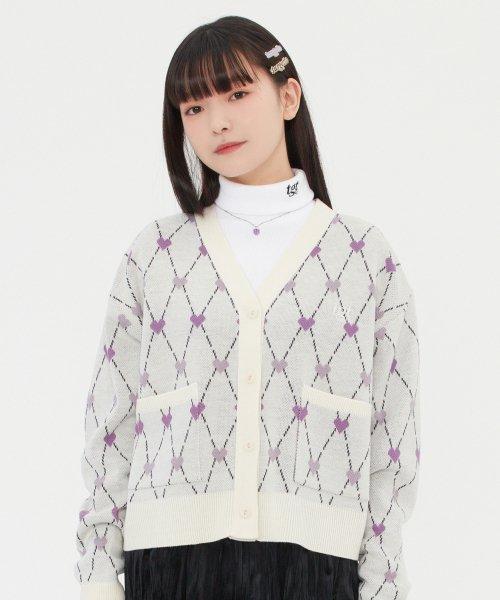 하트 아가일 자카드 가디건_오트밀