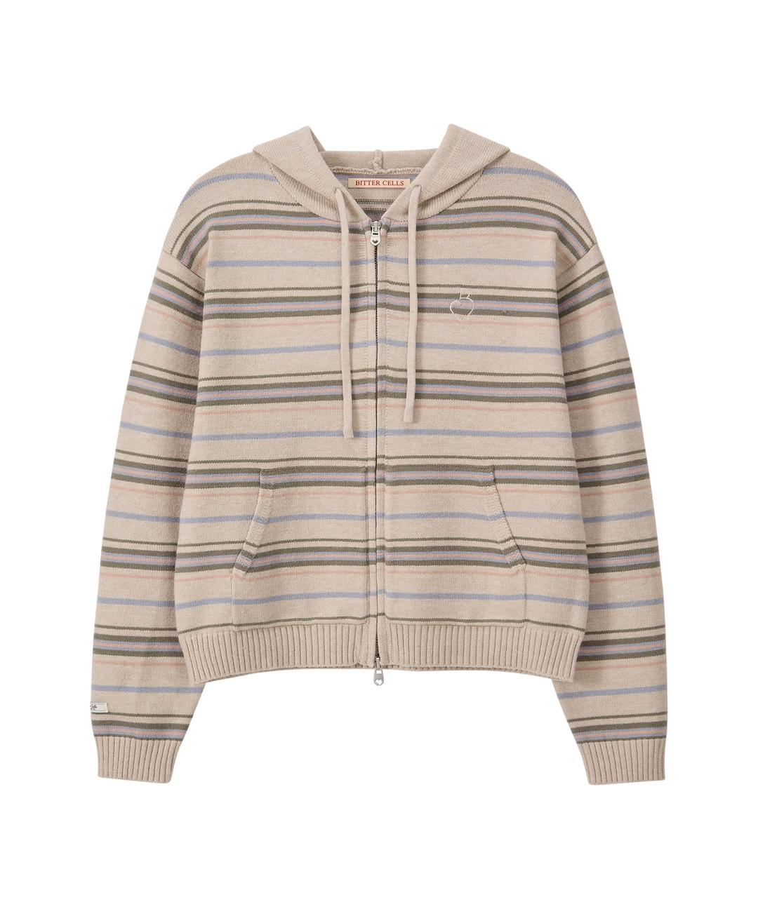 Essential ST Knit Hood Zip Up-Cream