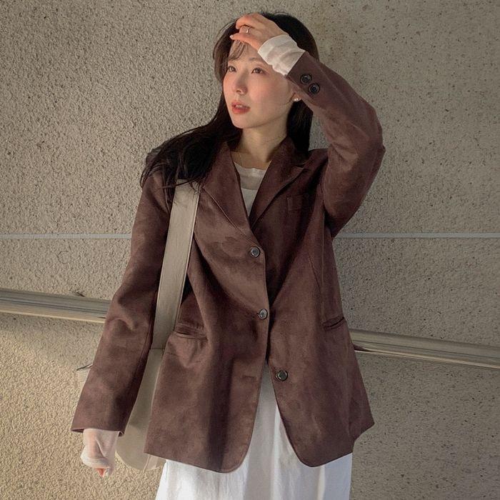 All brush suede jacket_Dark Brown