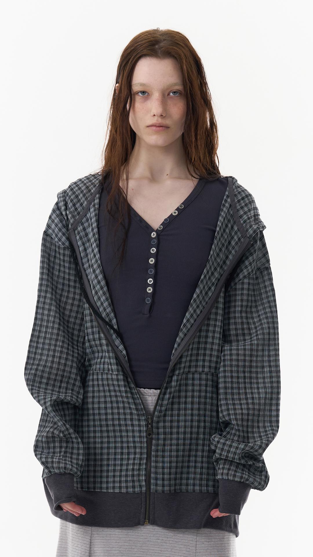 CHECK SEE-THROUGH ZIP-UP_COOL CHARCOAL