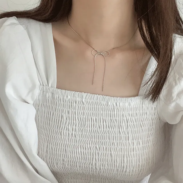 🎀당일출고🎀 [굿퀄/국내제작!] 스케치 리본 컷팅 디테일 롱 초커 포인트 레이어드 목걸이 (2color)
