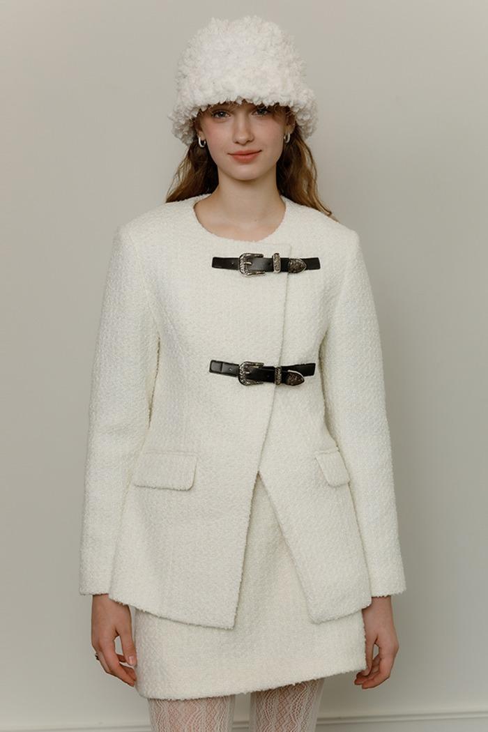 Hourglass buckle tweed jacket (ivory)