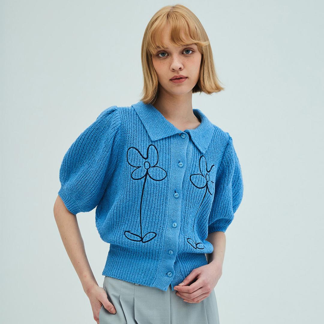 Flower Dance Collar Cardigan_Blue