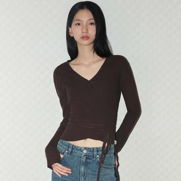 캐시미어 스트랩 포인트 랩 가디건_BROWN
