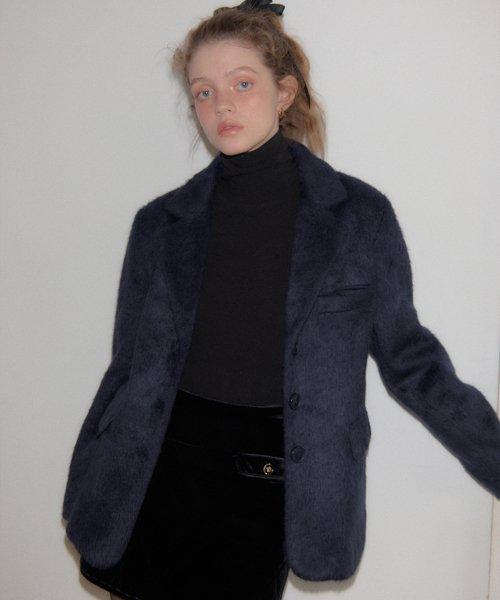 Long Hair Half Coat_ Navy