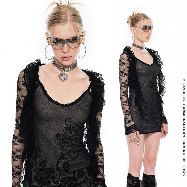 1JINNSTUDIO Rose Knitted Punching Fine Flash Dress