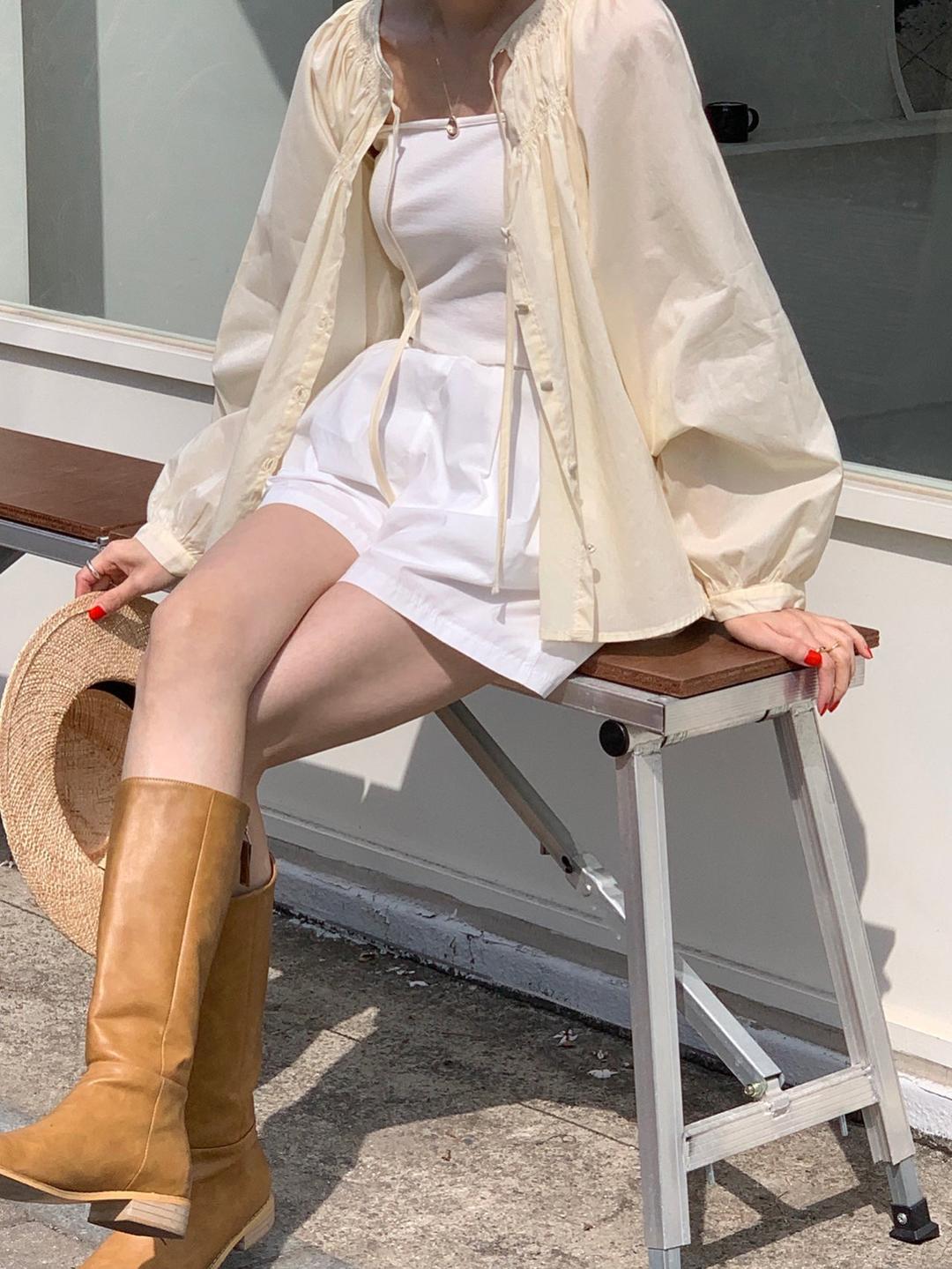 스모크 리본 벌룬 블라우스 (버터,아이보리)