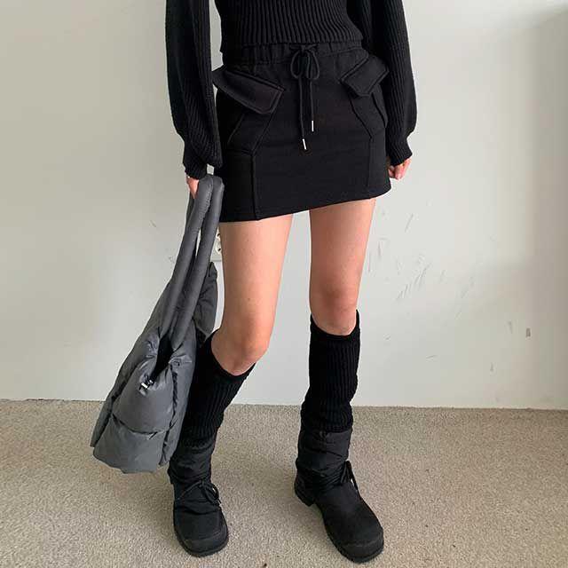 [짱편함/기모]  레쉰 로우웨스트 기모 쭈리 카고 트레이닝 미니 스커트 3COL_논타이틀