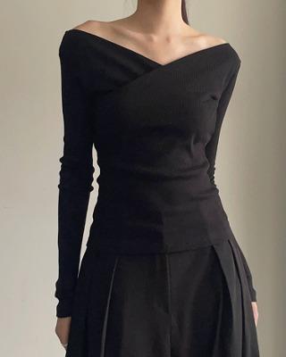 slim v wrap knit tee (3color)