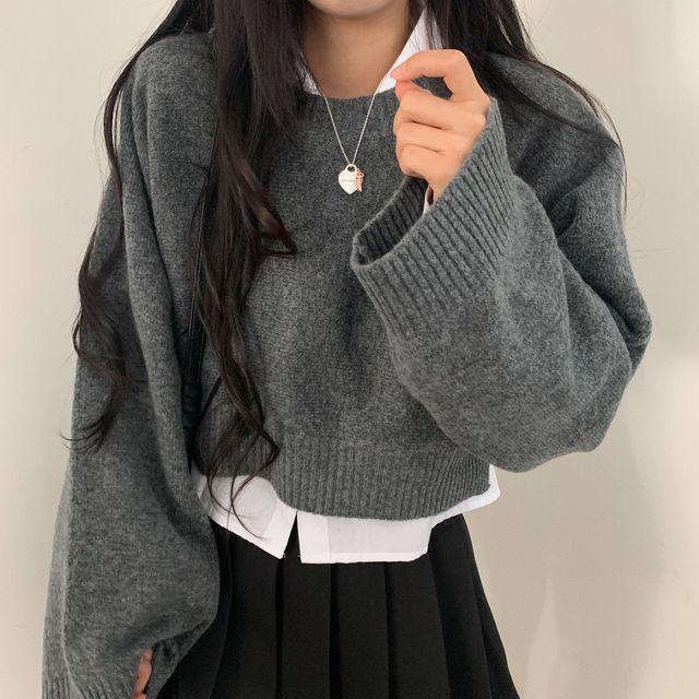 [예쁜소매] 왕부드러운 루즈핏 크롭 니트_슈가파우더