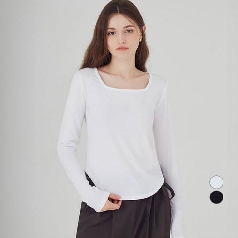 ELLEPARIS 여성용 슬림핏 딥 유넥 긴팔 티셔츠 - 티셔츠 | 쿠팡