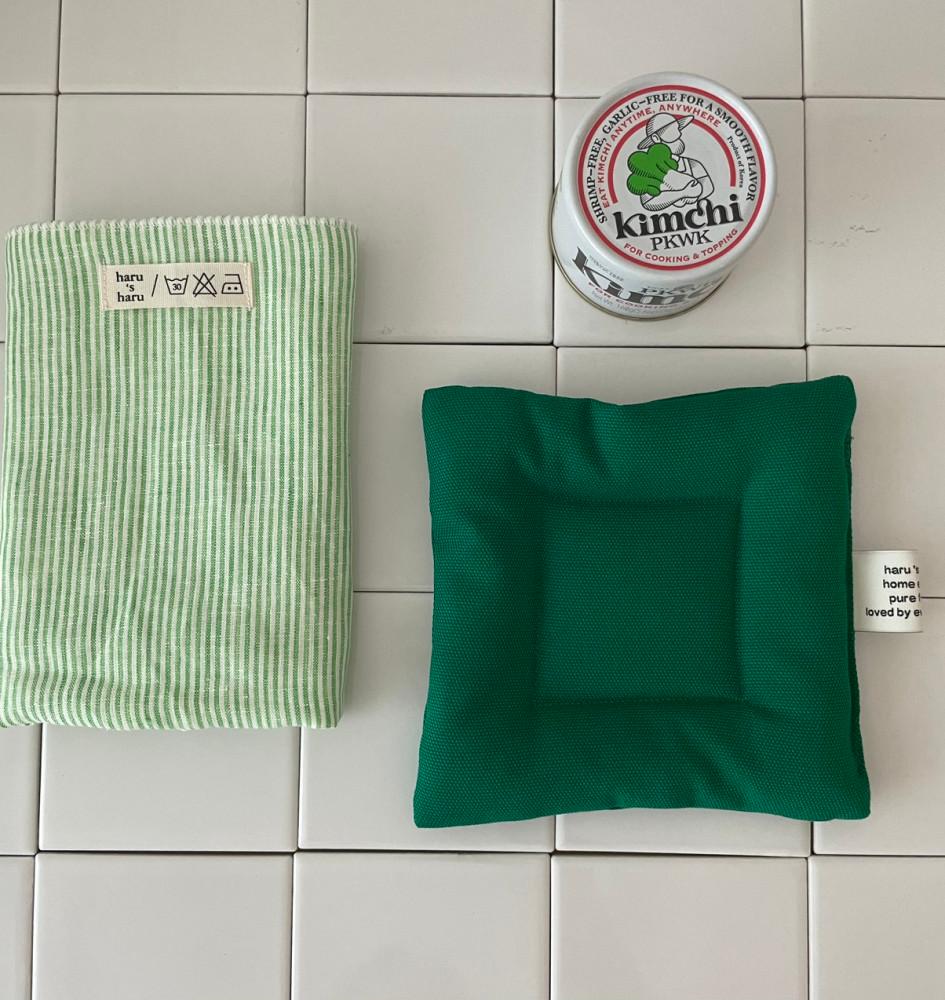 린넨 스트라이프 핑크 그린 타올 행주