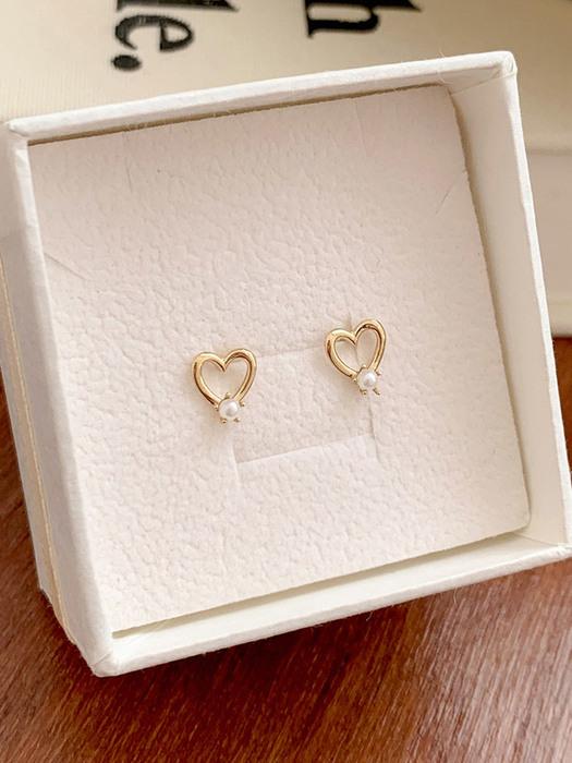14k 라인 진주 하트 귀걸이