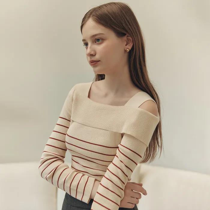 스트라이프 언발란스 오프숄더 스웨터_7 Colors