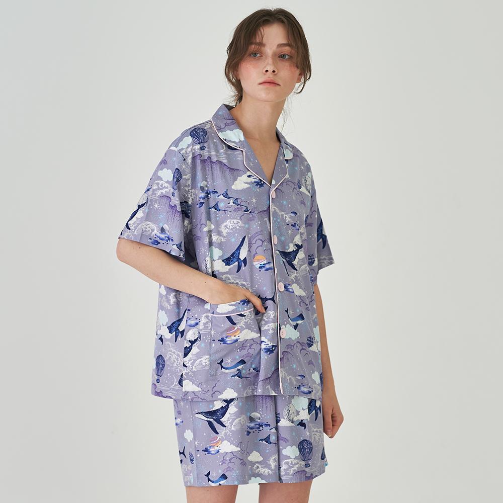 텐셀 모달 스카이웨일랜드 반팔 세트 여성 커플 잠옷