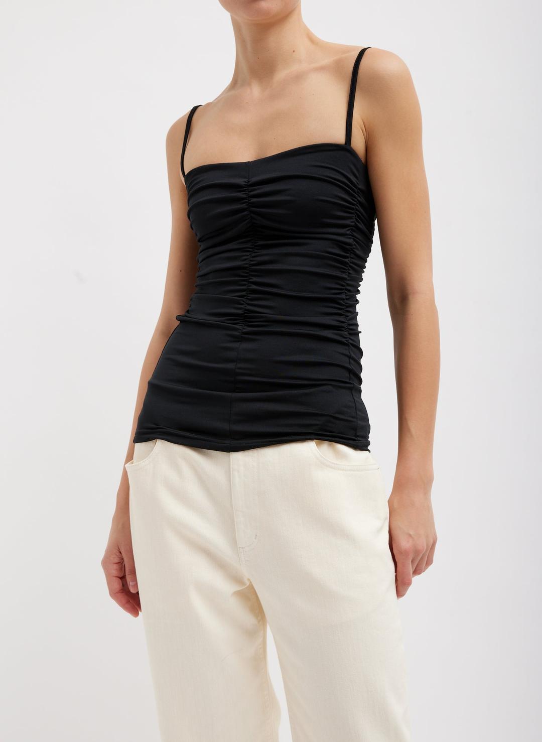 Stretch Light Weight Tech Knit Shirred Cami - Black / XXS / U124SB7860
