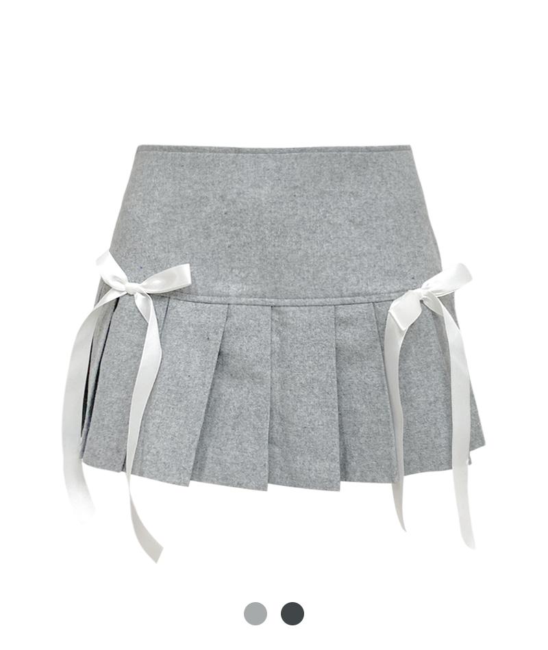 리본 플리츠 미니 스커트
