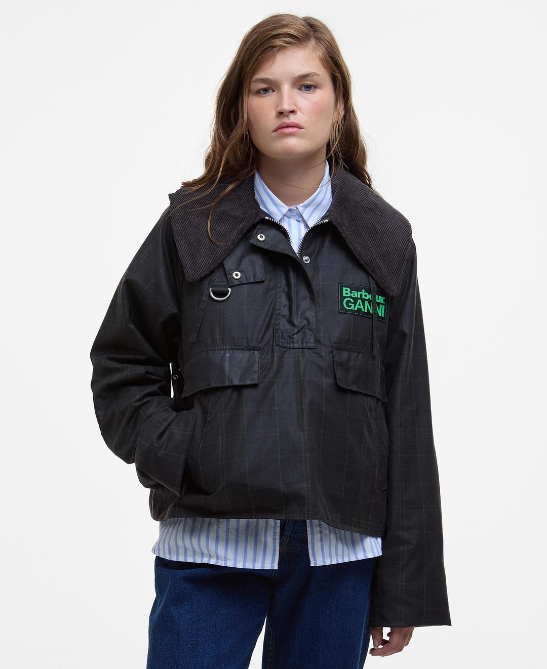 [선출시][Barbour X GANNI] 여성 카키 Smock 왁스 아노락