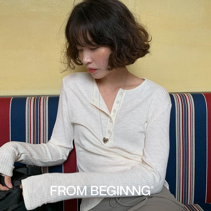프롬비기닝 [여리핏/롱슬리브][MADE]텐더 슬림골지버튼 티 (3color)(긴팔티,기본티,티셔츠,레이어드티,긴팔티셔츠)