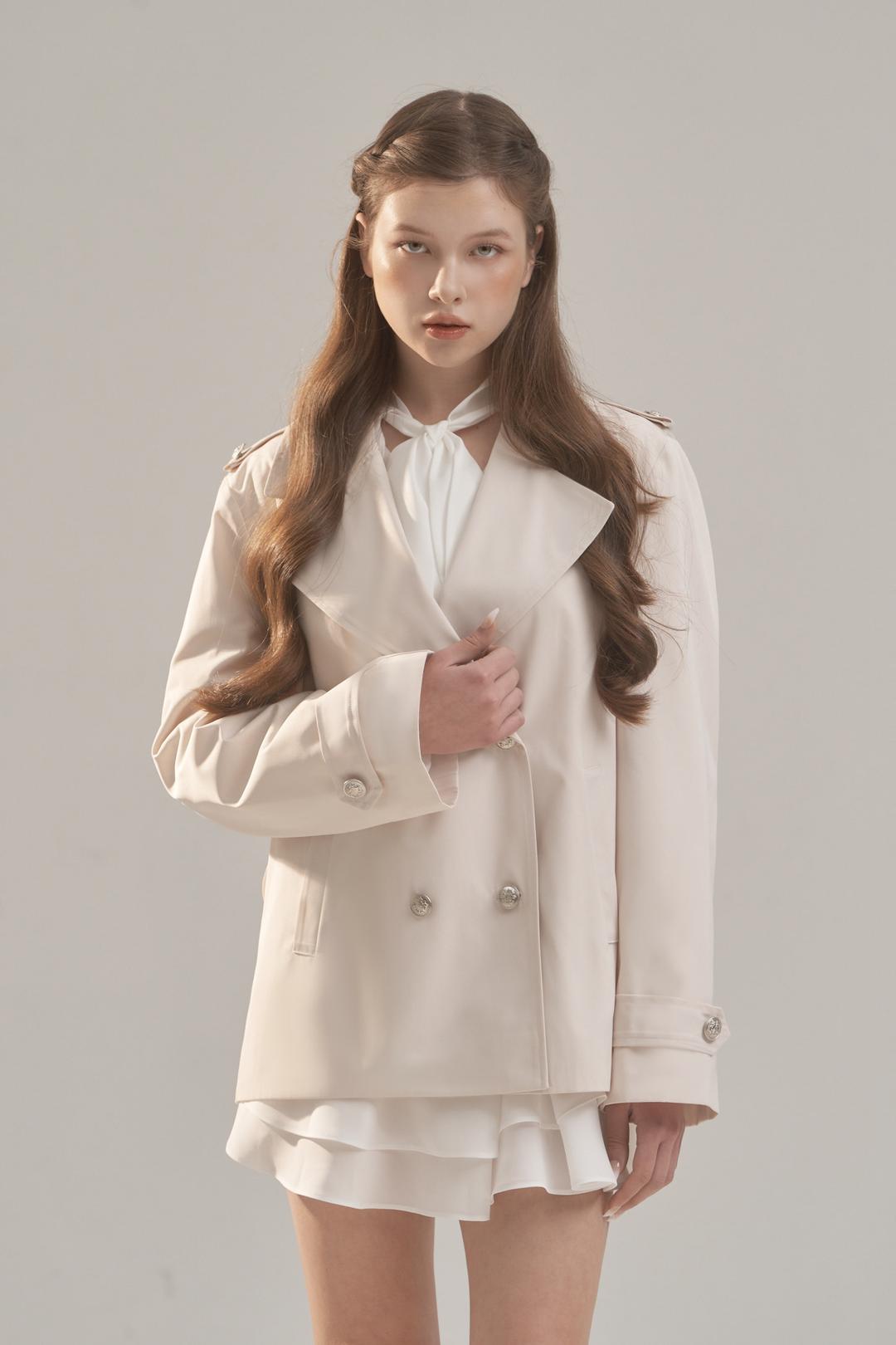 [2ND] Royal Classic Double Trench Half Coat - IVORY CREAM