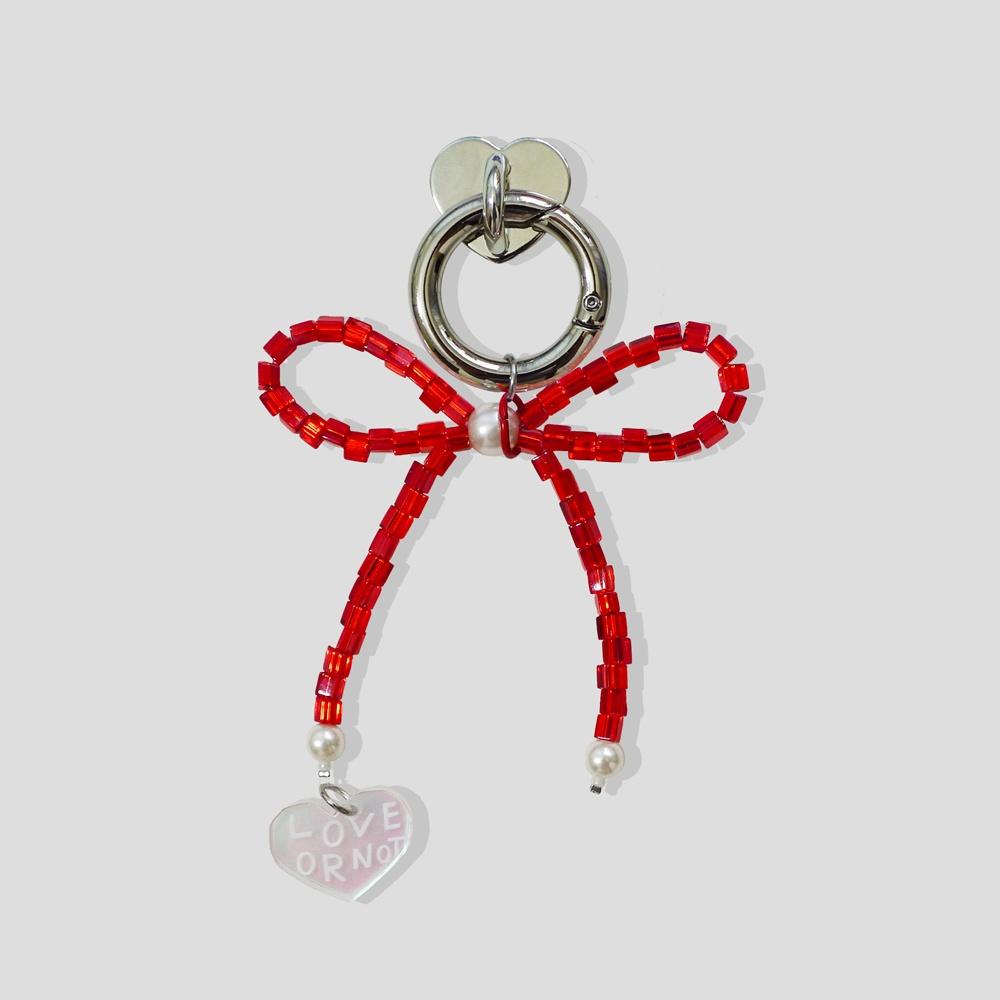 키링앤톡_Red Ribbon Beads Keyring&Tok