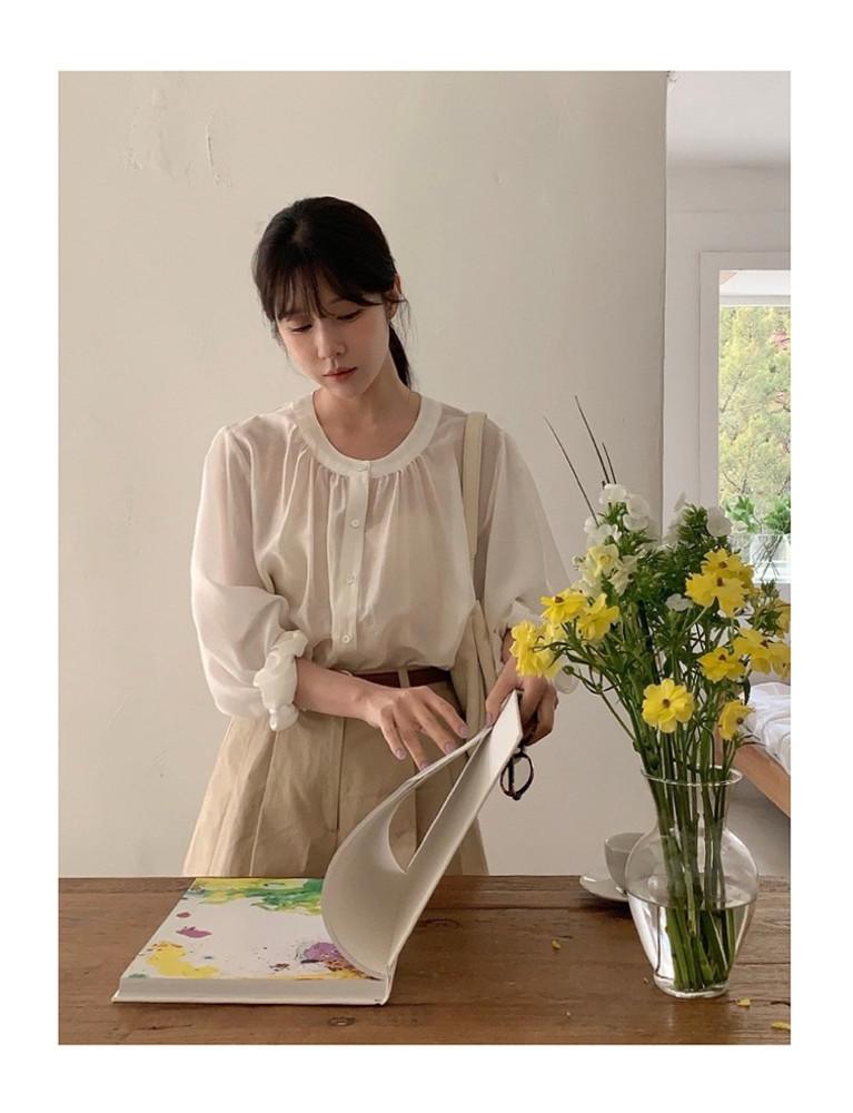 Vergamot 베르가못 릴리 텐셀 라운드 셔링 블라우스 (3c)