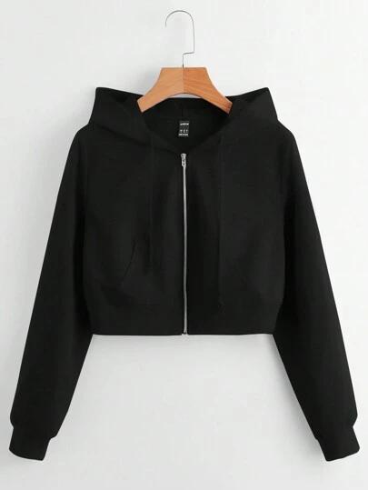 SHEIN EZwear 플러스 사이즈 긴 소매 크롭 후드 집업 스웨트셔츠