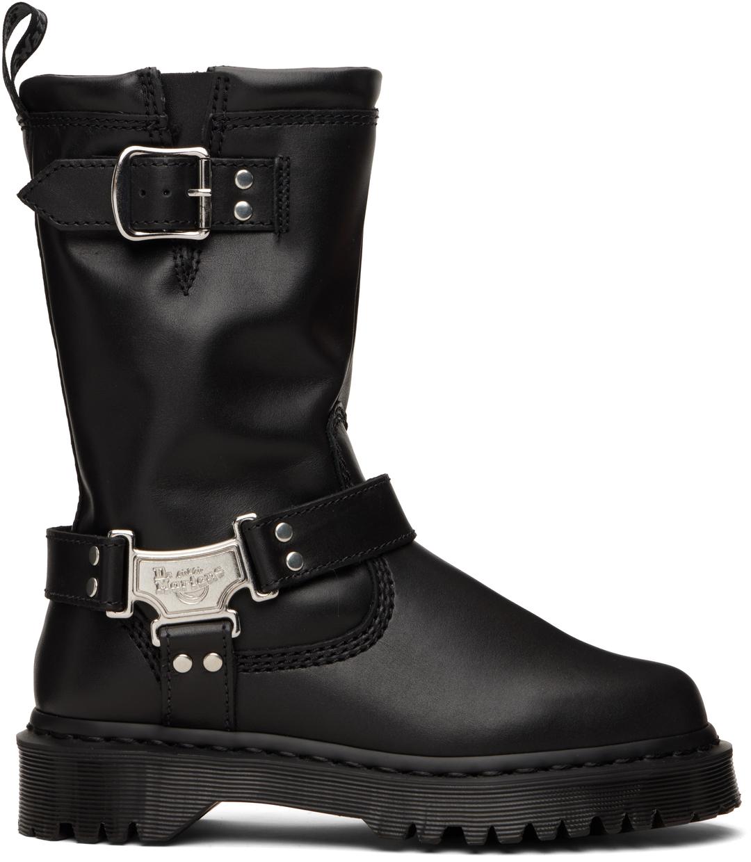 블랙 애니스톤 가죽 바이커 부츠