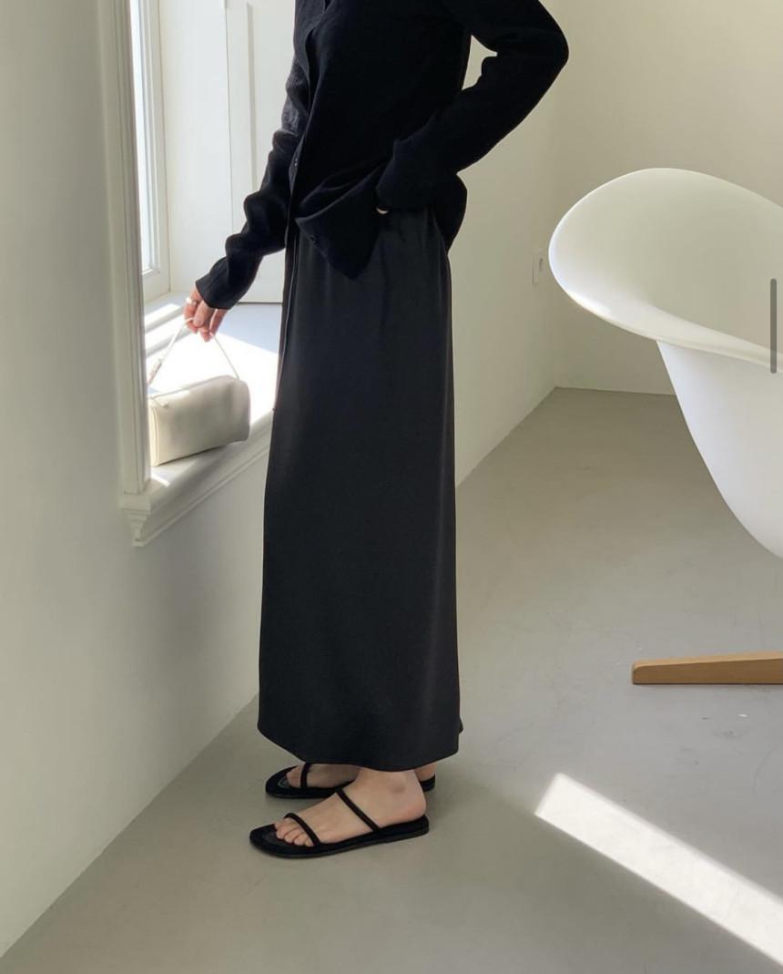 [OBJECT] 오브젝트 사틴 밴드 스커트 A라인 롱치마 (2color)