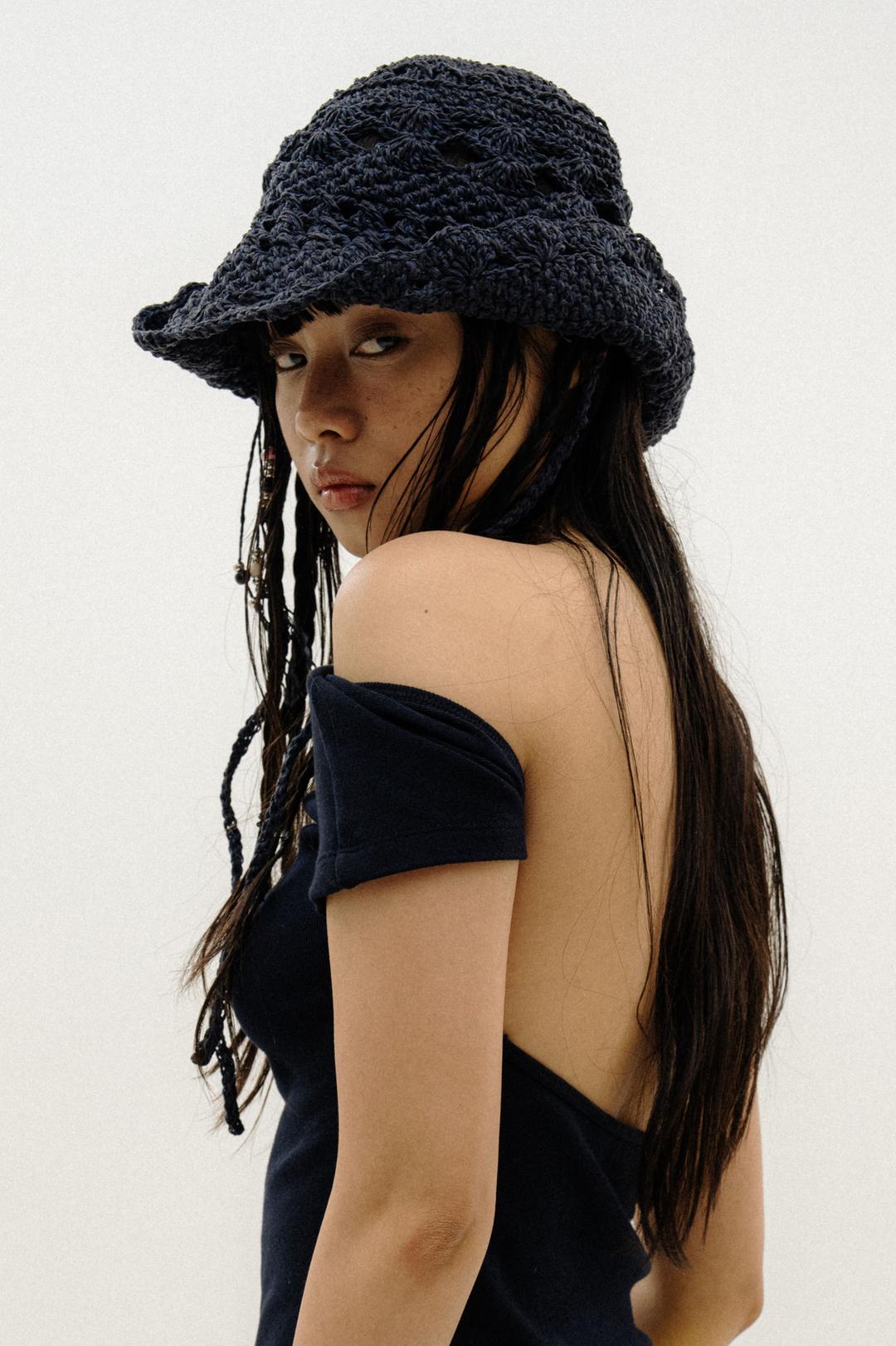 SHELL KNIT COWBOY BUCKET HAT_NAVY