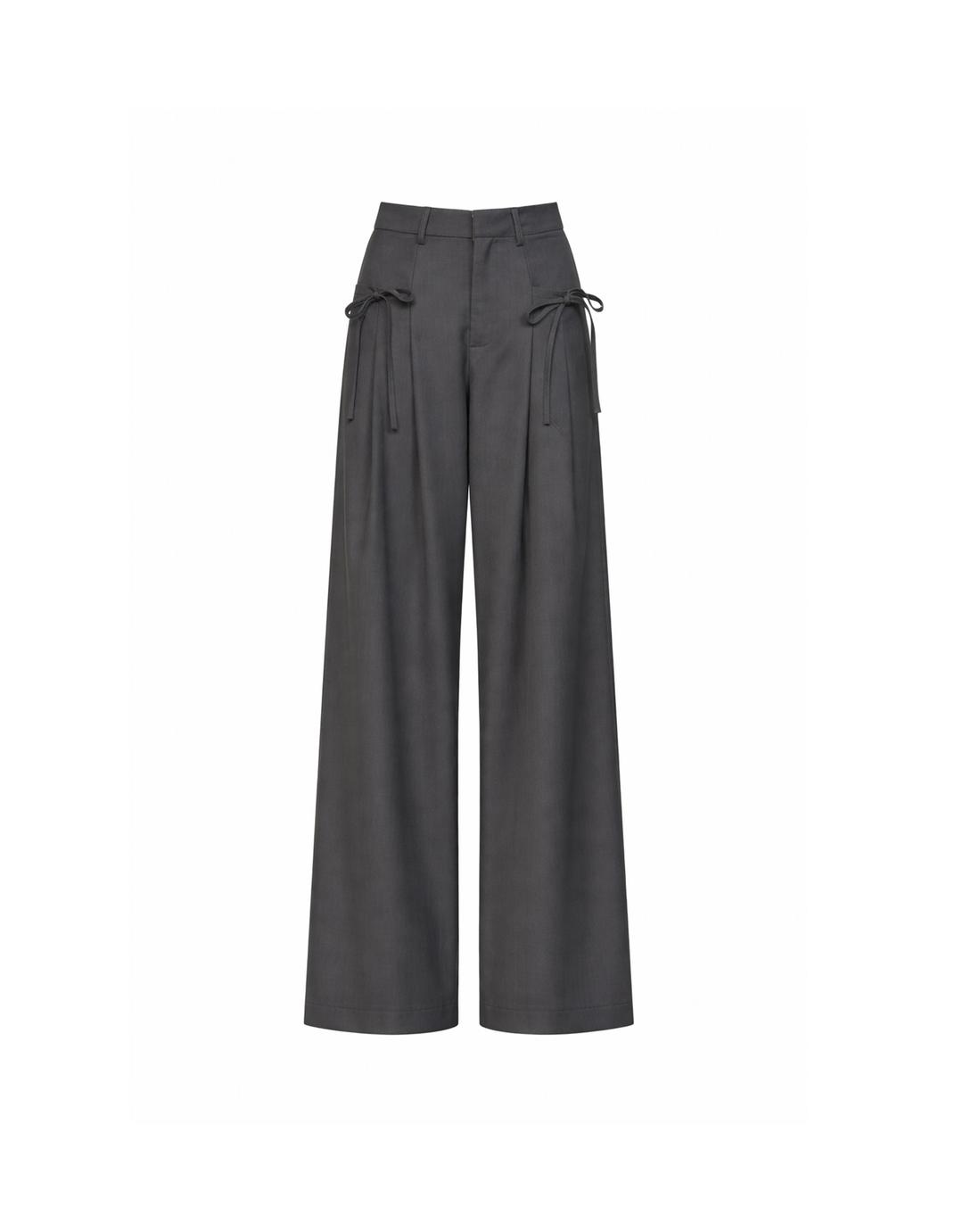 (2차) Ribbon Pintuck Wide Pants Grey