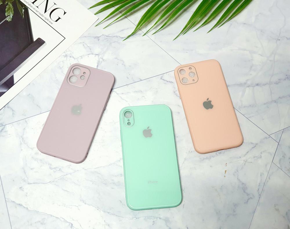 아이폰11PRO 하우징케이스 유광 글라스 무지 파스텔 풀커버 카메라보호 범퍼 커플케이스