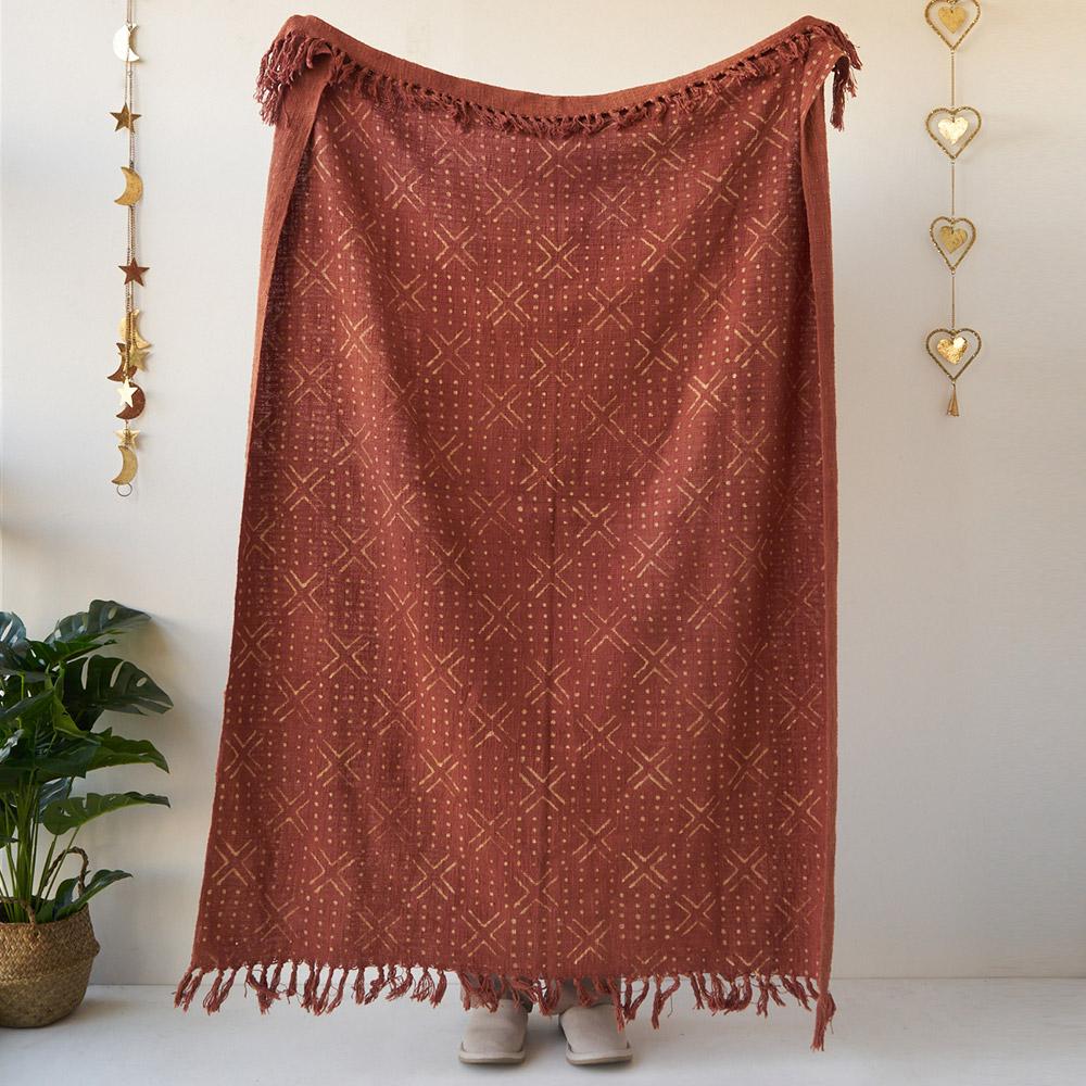 브라운 핸드블럭 인디언 쇼파 블랭킷 캠핑 담요 118x162cm