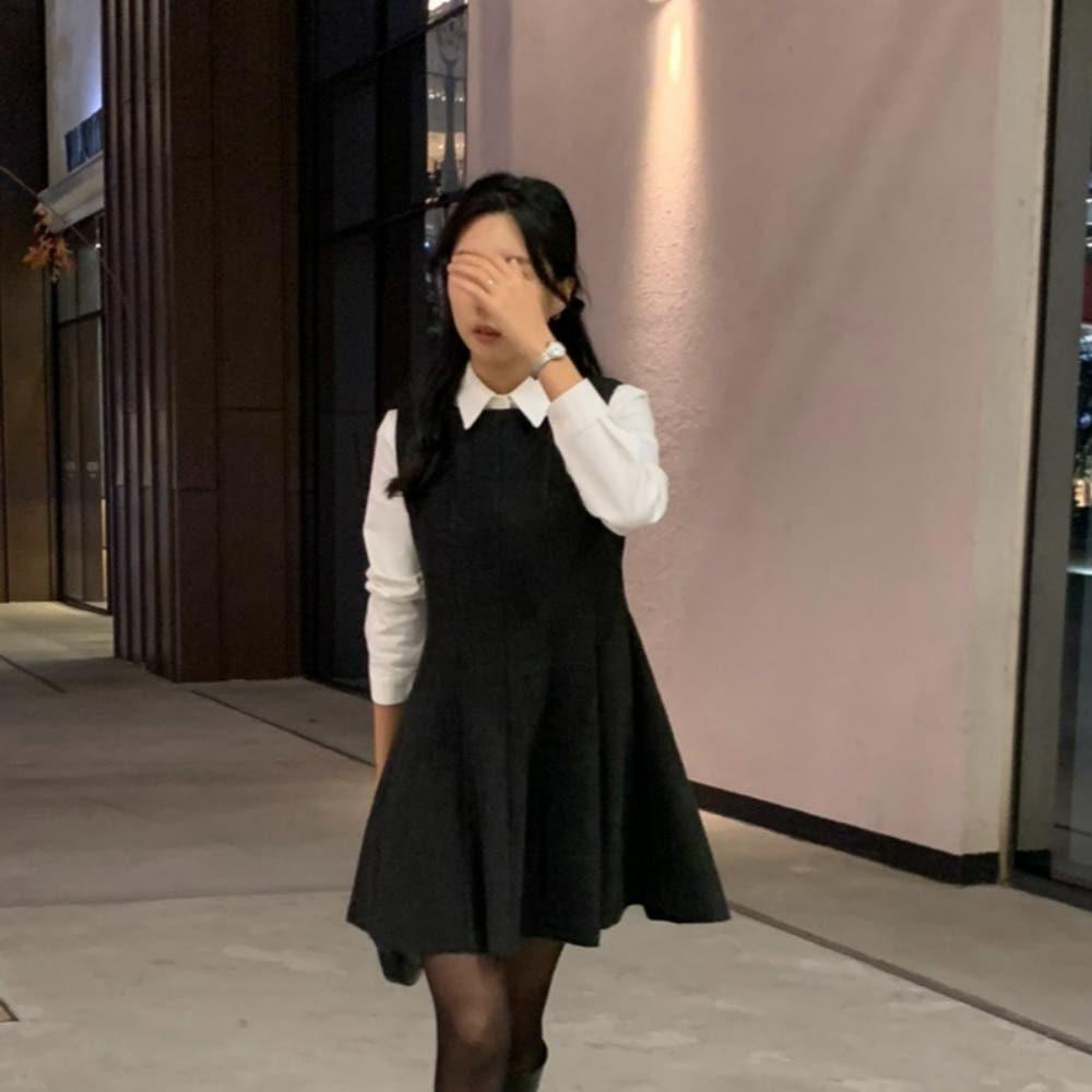 뷔스티에원피스 A라인 레이어드 플레어 미니원피스 하객룩 연말룩 프라하