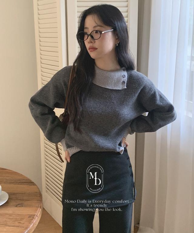 모노데일리 벨로 버튼 터들 니트