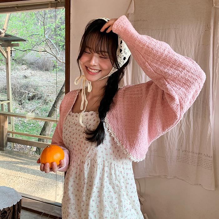 [자체제작] 트위드 볼레로 가디건 - 핑크