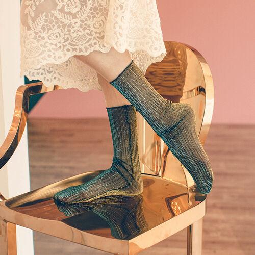 [비아리츠] 써치 스트라이프 고급 광택 포인트 시스루 메탈 반짝이 패션양말 (BIZ_076)