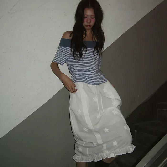 Star Frill Long Skirt White