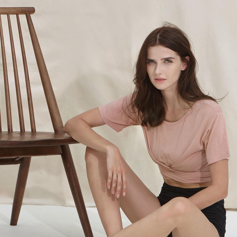 여성 요가복 DEVI-T0044-살몬핑크 필라테스 백스트랩 티 반팔티 티셔츠