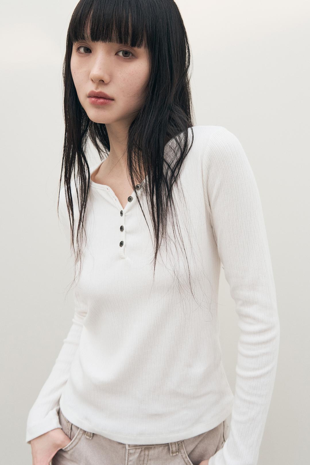 BUTTON HENRYNECK T-SHIRT / IVORY