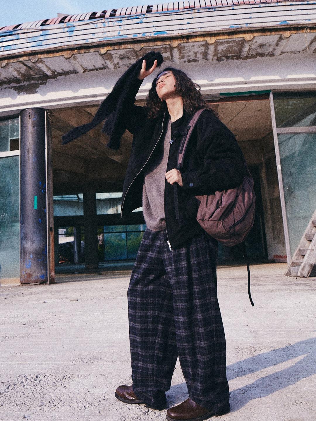 Milded Checkered Banding Pants - Navy