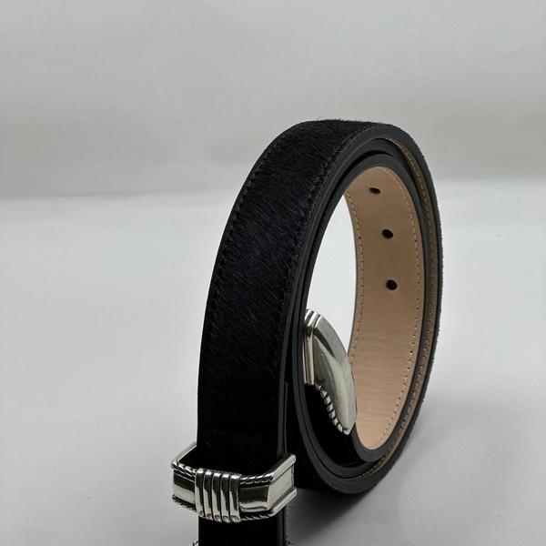 3 piece western belt (Black Hair-on hide)