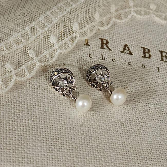 로쿠잔 화이트 토파즈 진주 드롭 귀걸이