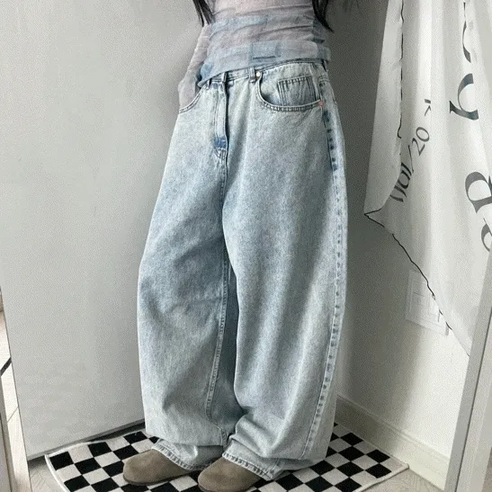 moe balloon wide denim pants (3color)