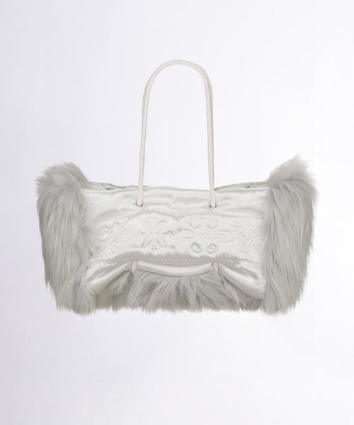 Fluffy Slouchy Satin Bag White/Ice Gray