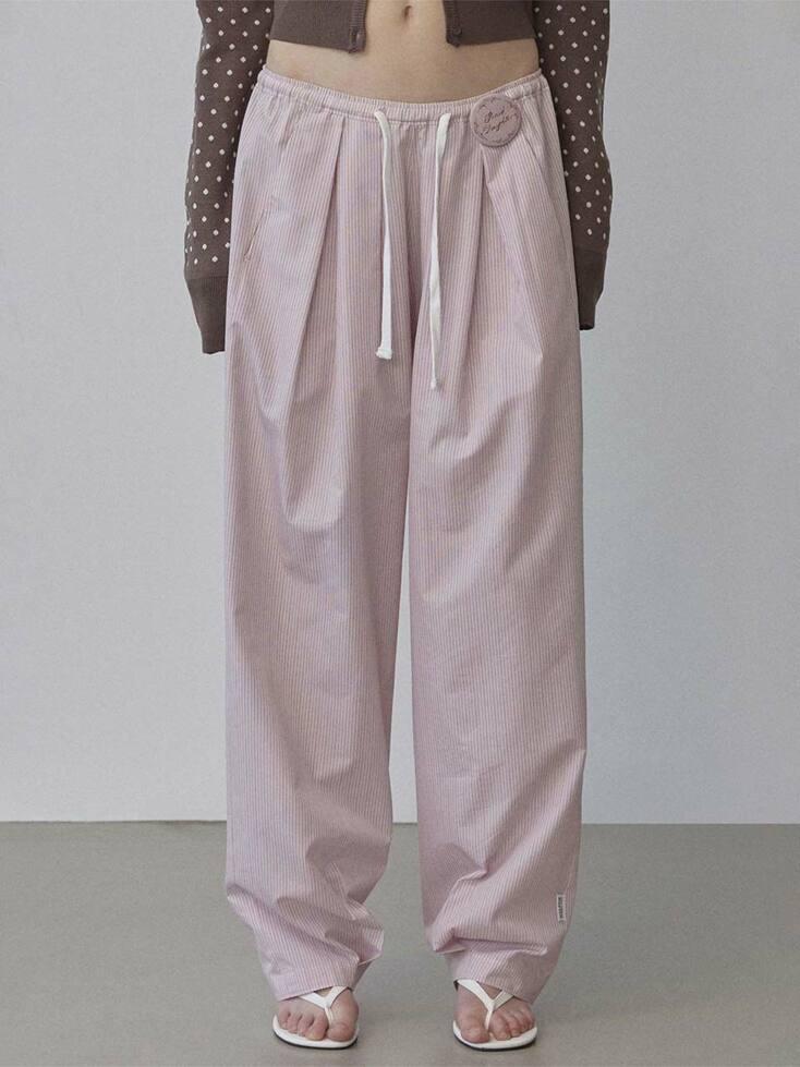 Bed To Go Pintuck Pants Pink Stripe